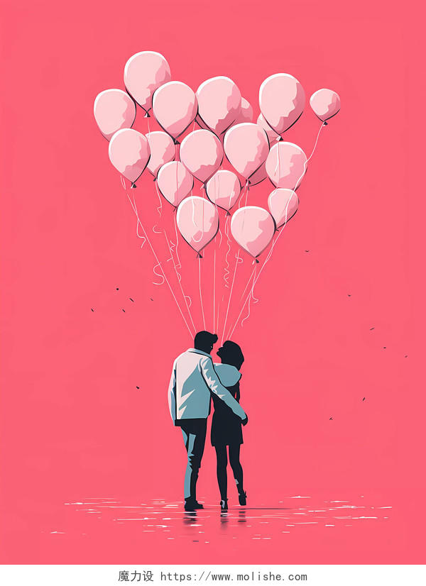 红色国际接吻日浪漫情侣拥吻情人节插画